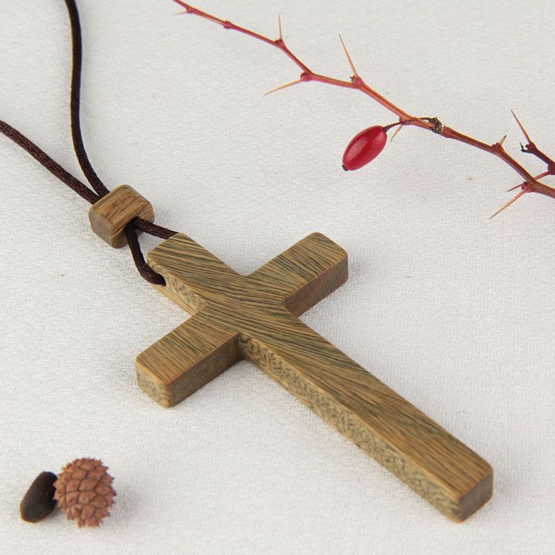 Colar Cruz de Madeira Moderno Vermelho Vermelho
