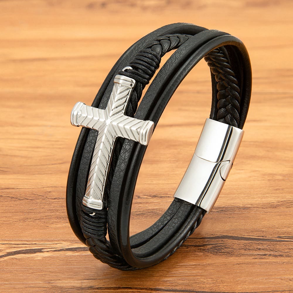Pulseira Cruz de Couro Moderno Dourado