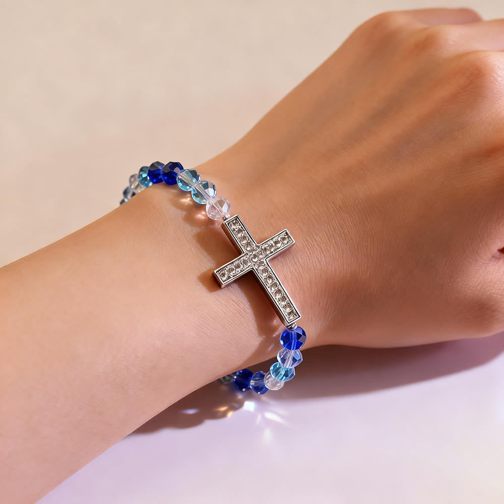 White & Peacock Blue Cross Bracelet