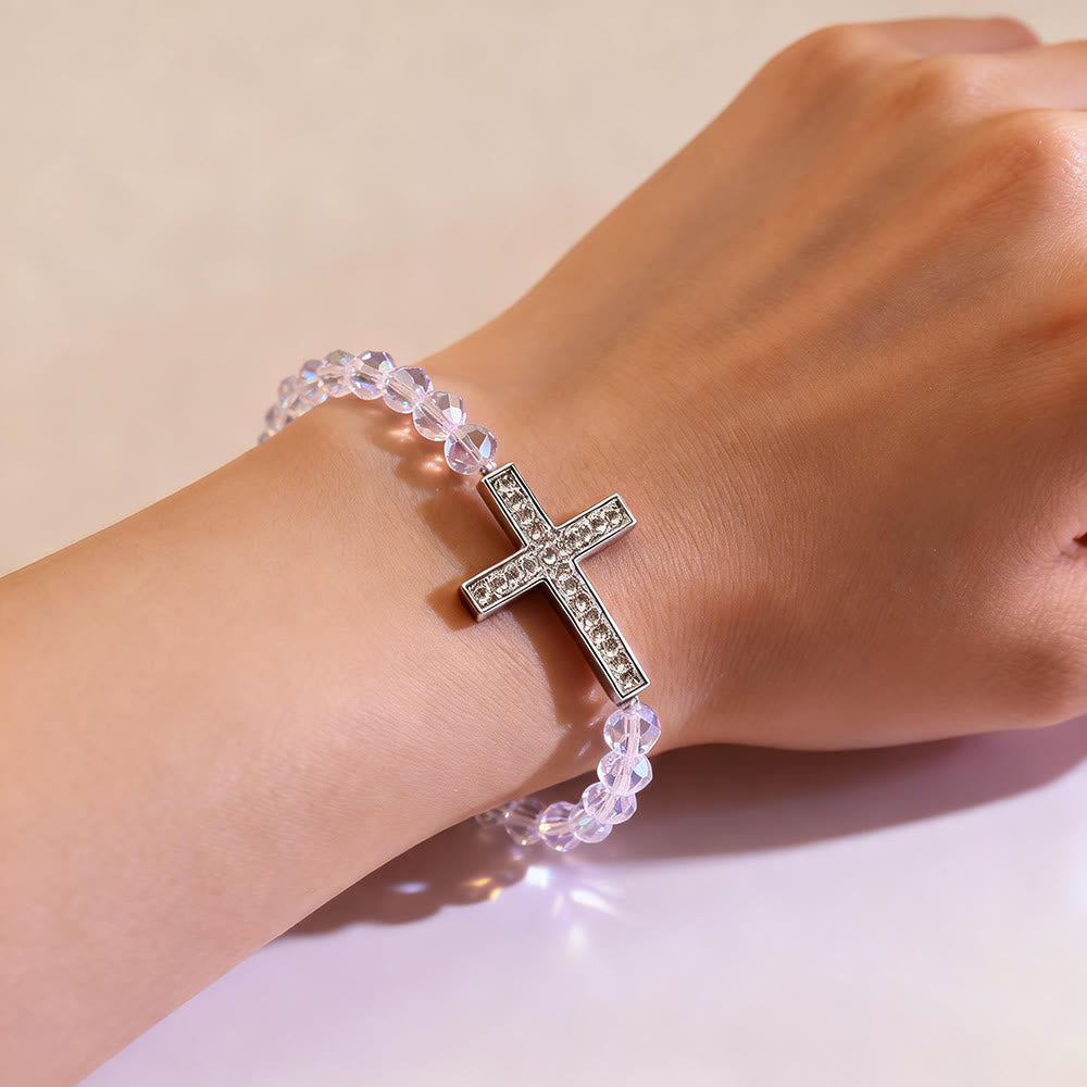 White & Peacock Blue Cross Bracelet