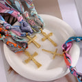 Vibrant Pattern Scarf with Cross Necklace