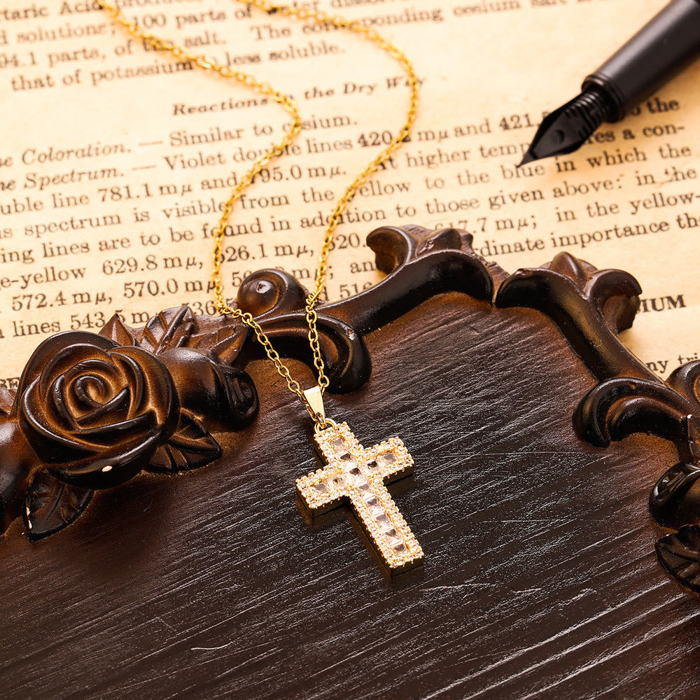 Colar Cruz de Zircônia Moderno Dourado