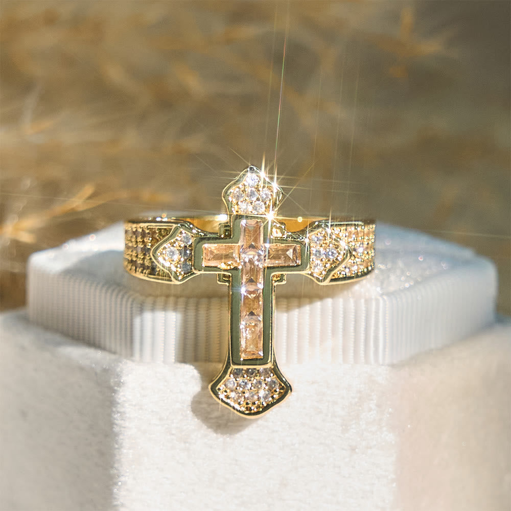 Central Cross Motif Ring with Cubic Zirconia Accents