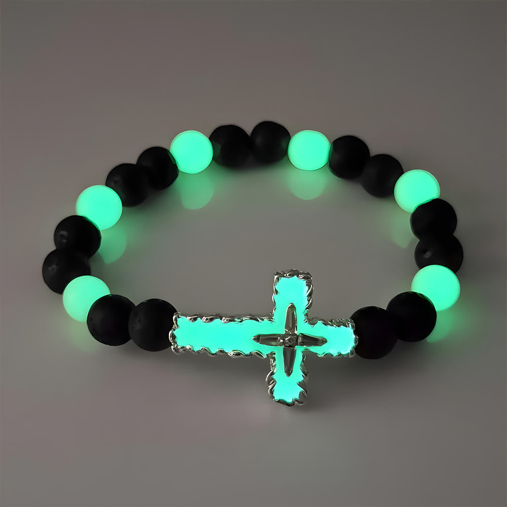 Conjunto de Colar Cruz de Contas Moderno Brilha no Escuro