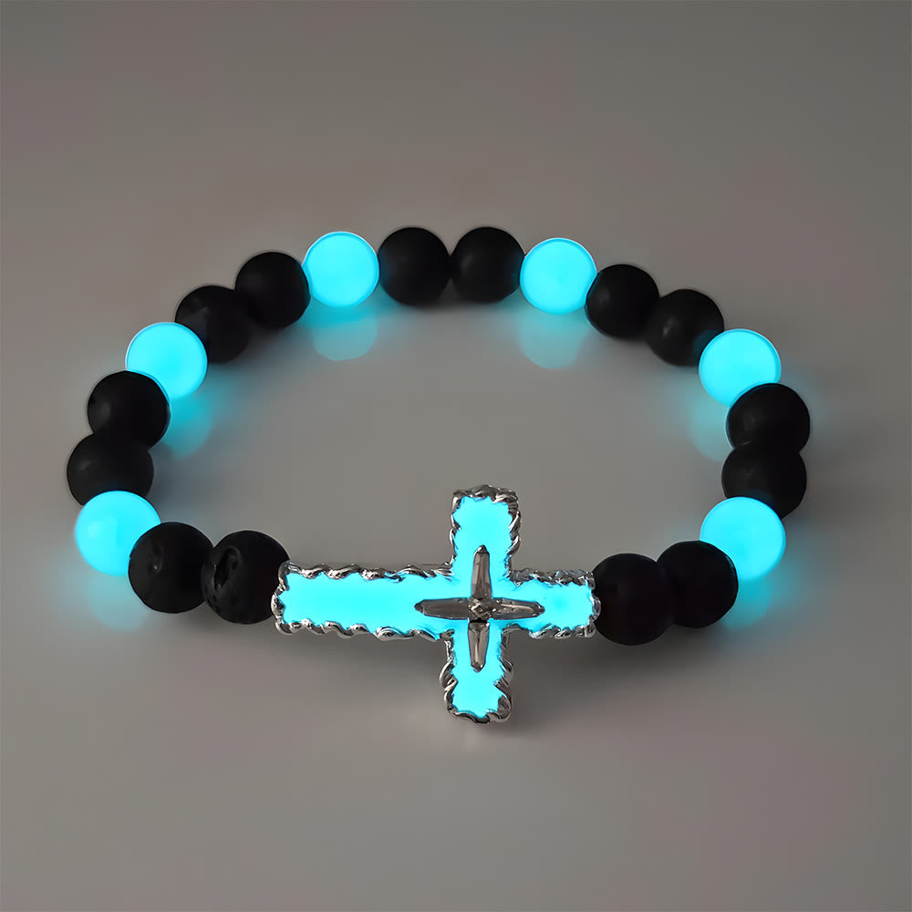 Conjunto de Colar Cruz de Contas Moderno Brilha no Escuro