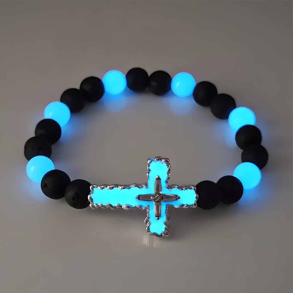 Conjunto de Colar Cruz de Contas Moderno Brilha no Escuro