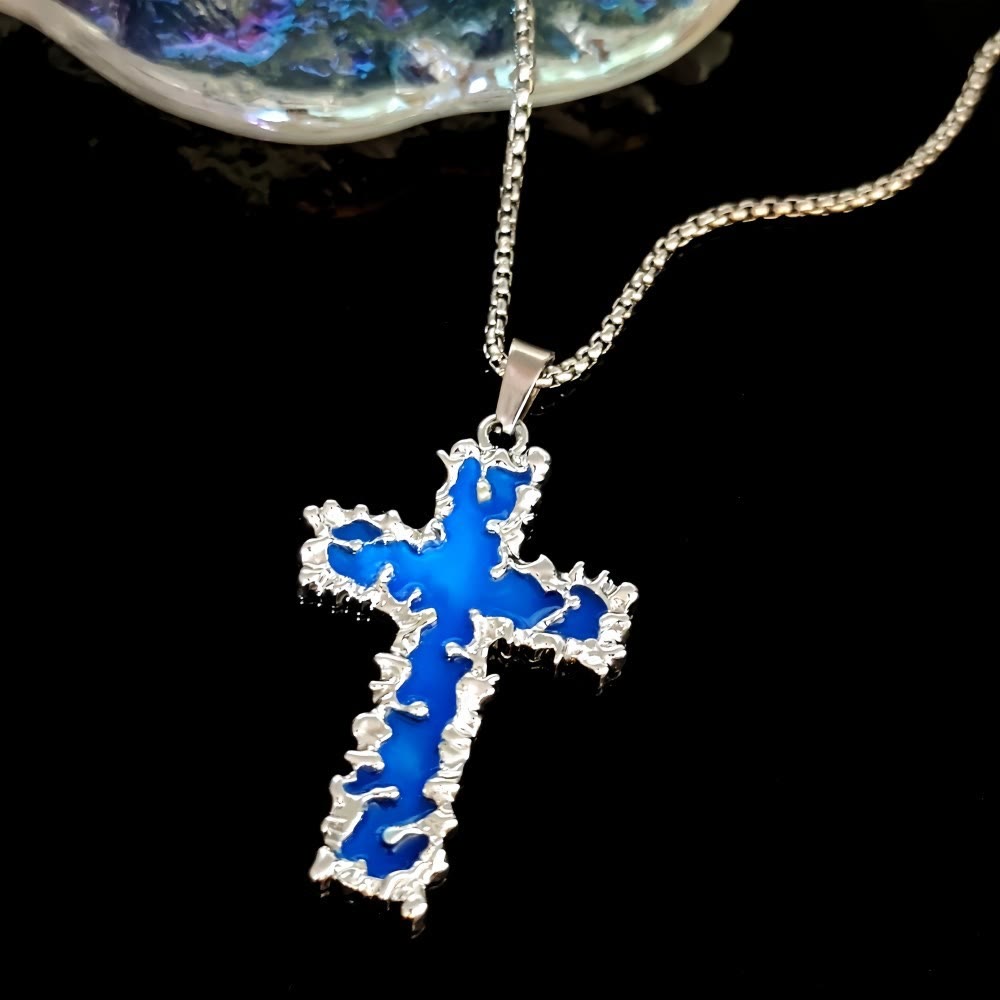 Conjunto de Colar Cruz de Contas Moderno Brilha no Escuro