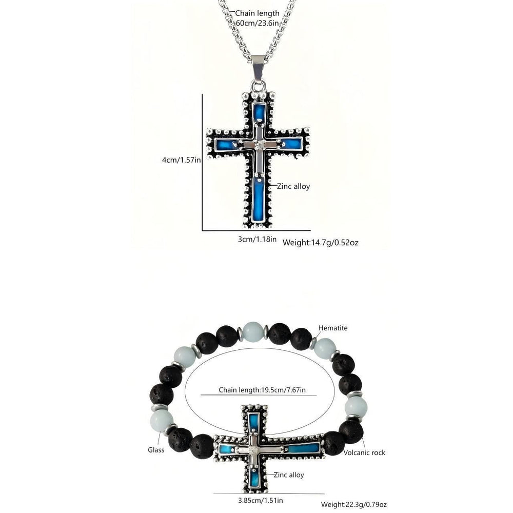 Glow-in-the-Dark Cross Jewelry Set with Volcanic Stone
