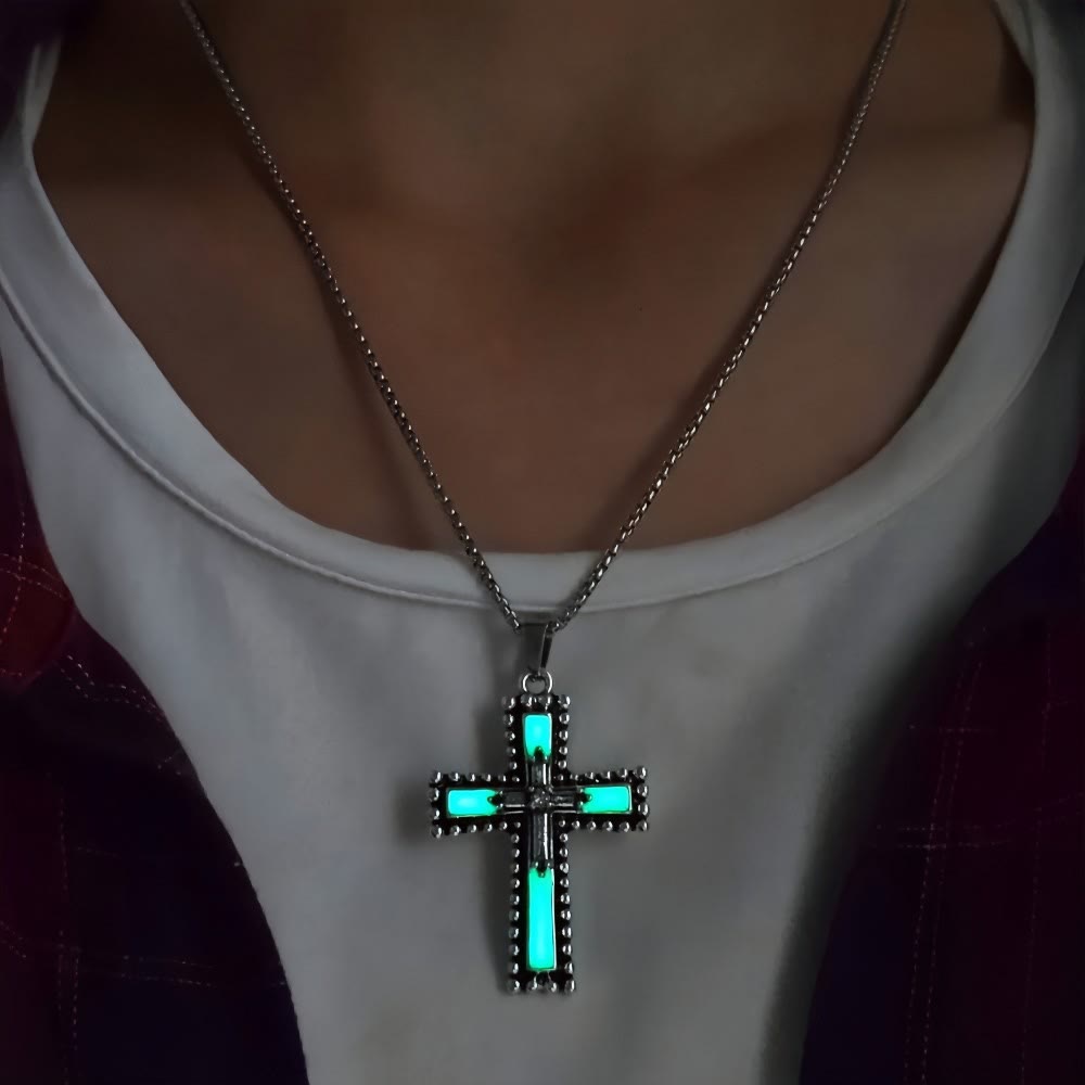 Glow-in-the-Dark Cross Jewelry Set with Volcanic Stone