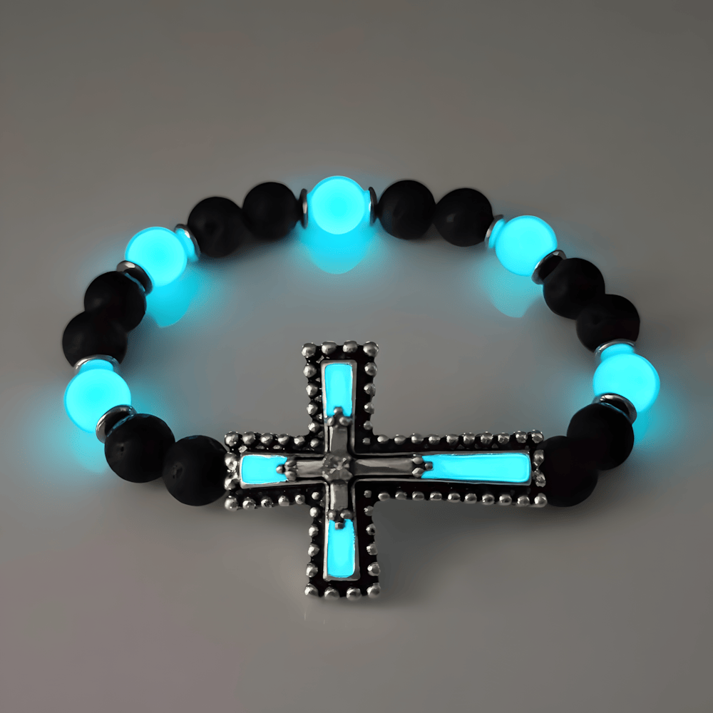 Glow-in-the-Dark Cross Jewelry Set with Volcanic Stone