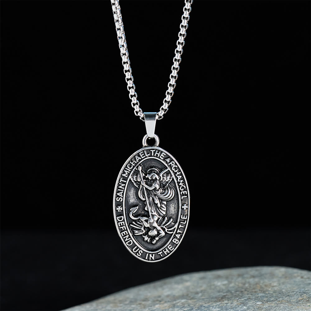 St. Michael Defend Us in the Battle Oval Medallion Necklace