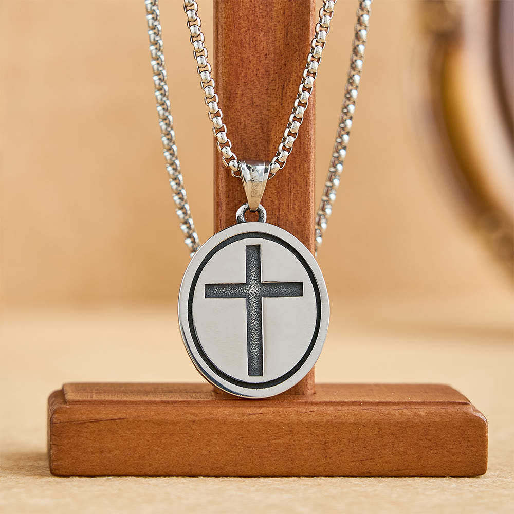 St. Christopher Protect Us Oval Medallion Necklace