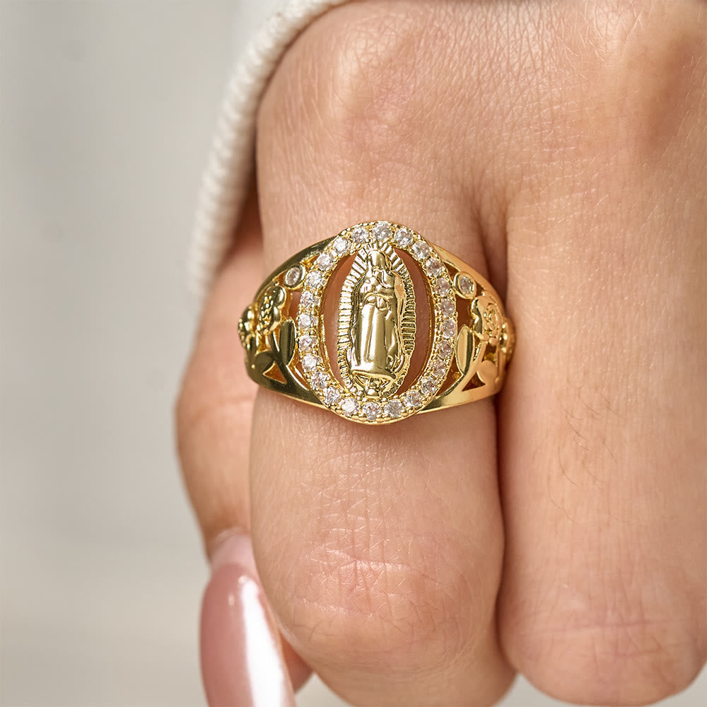 Our Lady Ring with Encircled Zircons & Floral Accents