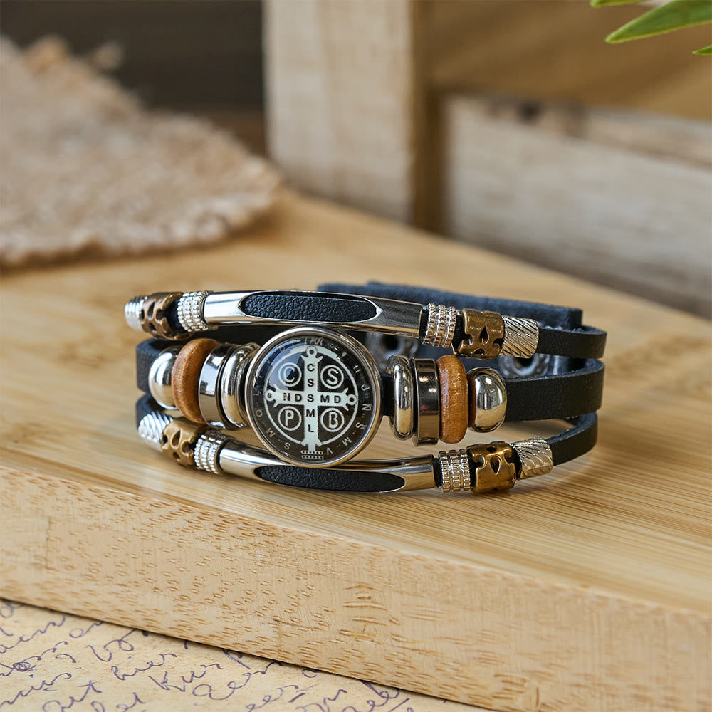 Pulseira São Bento com Bracelete de Couro Moderno