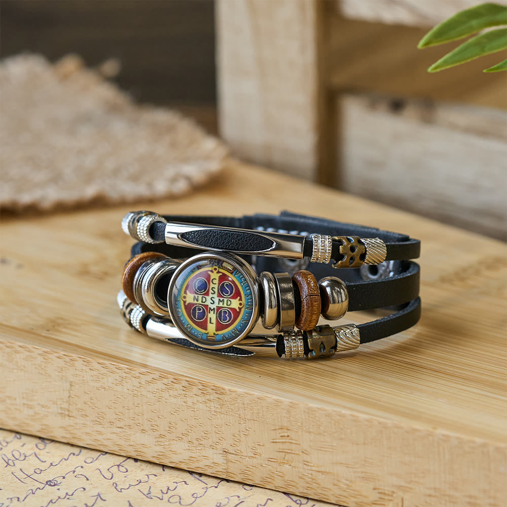 Pulseira São Bento com Bracelete de Couro Moderno