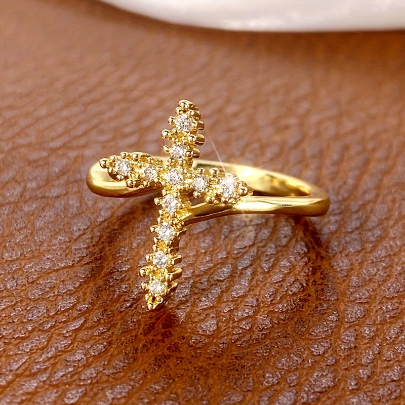 Cross Ring with Clustered Cubic Zirconia Accents