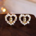 Heart-Shaped Our Lady Stud Earrings