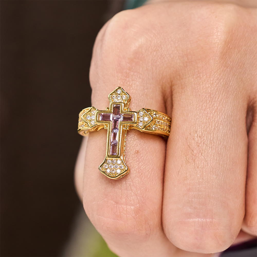 Central Cross Motif Ring with Cubic Zirconia Accents
