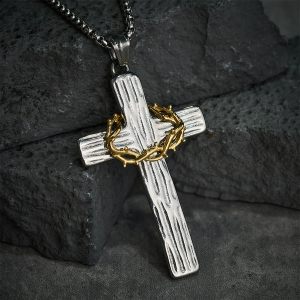Modern Style Jesus Crown Of Thorns Cross Sacred Protection Pendant Necklace