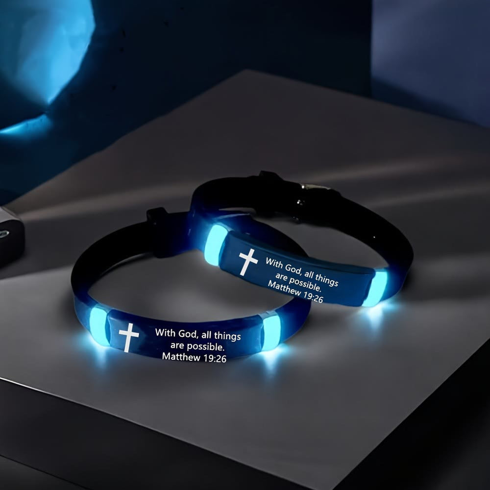Luminous Silicon Cross Bracelet with Matthew 19
