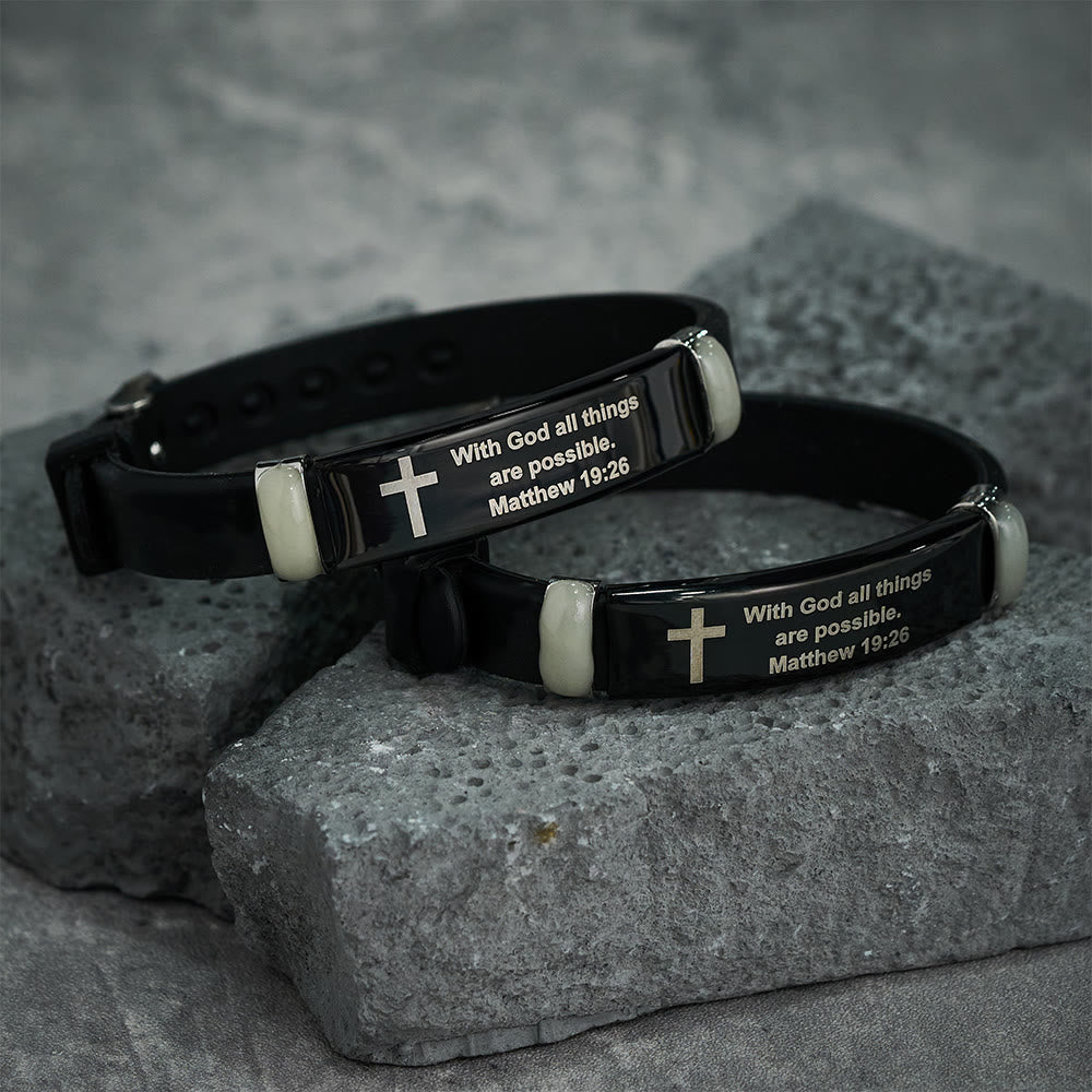 Luminous Silicon Cross Bracelet with Matthew 19