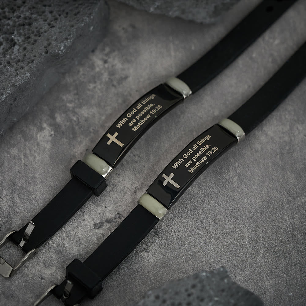 Luminous Silicon Cross Bracelet with Matthew 19