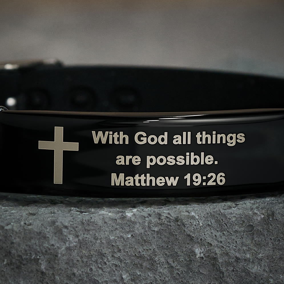 Luminous Silicon Cross Bracelet with Matthew 19