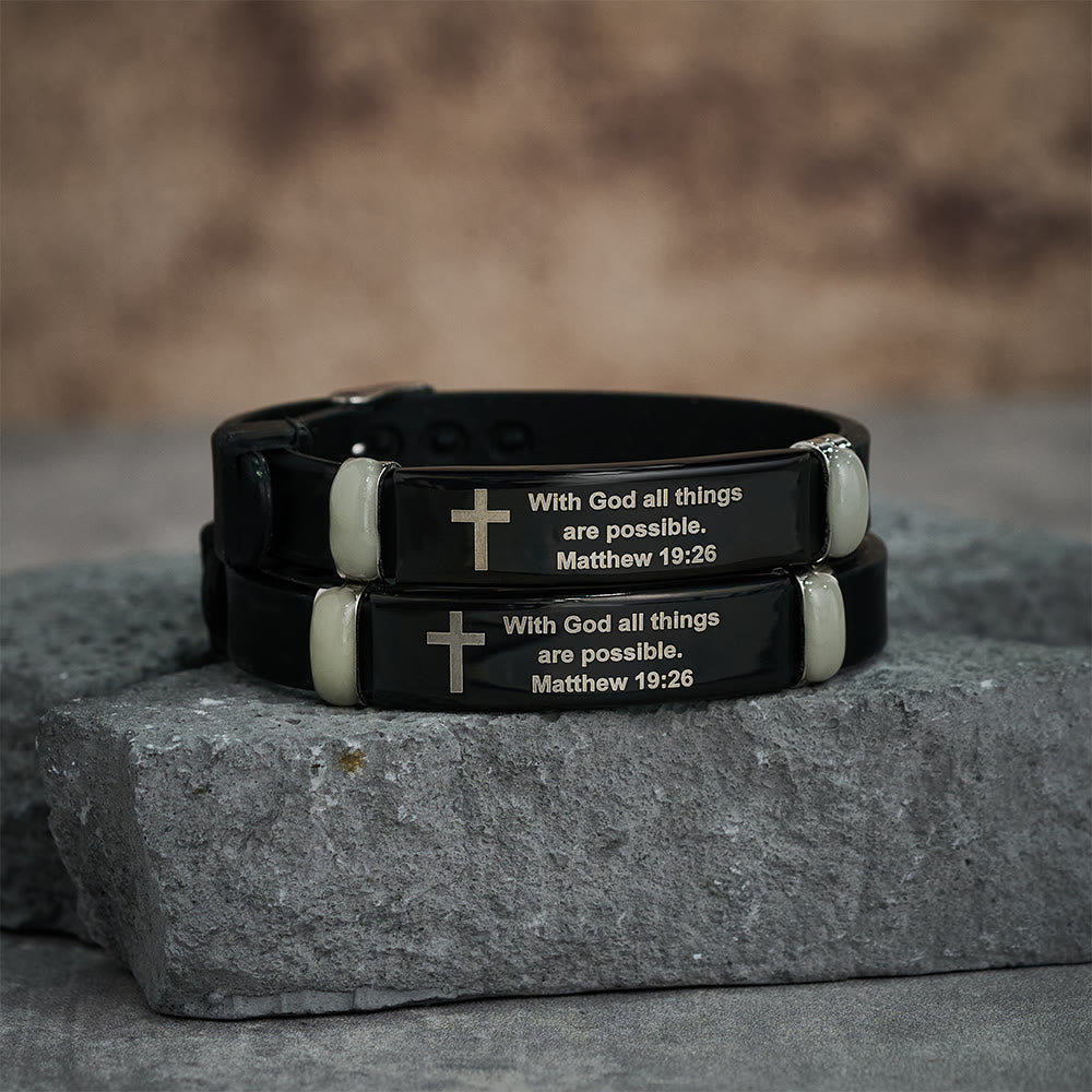Luminous Silicon Cross Bracelet with Matthew 19