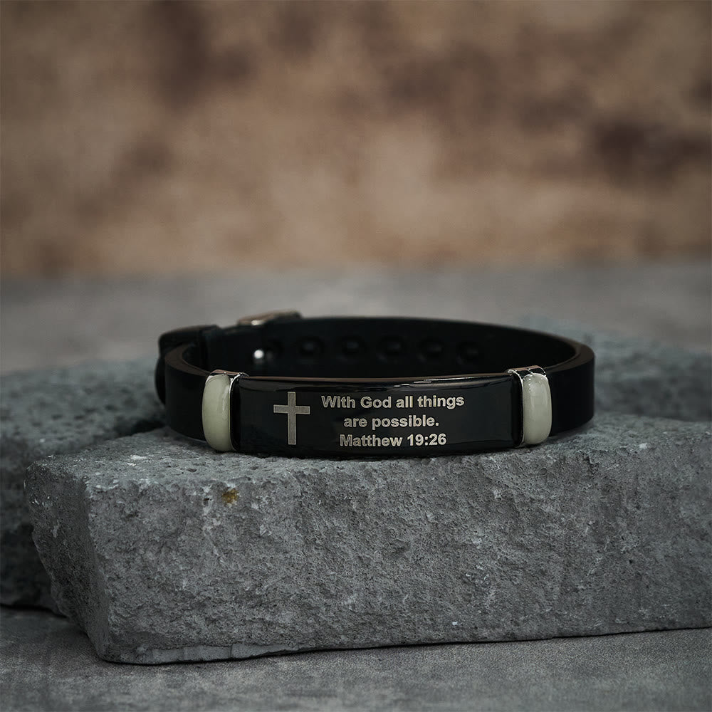 Luminous Silicon Cross Bracelet with Matthew 19