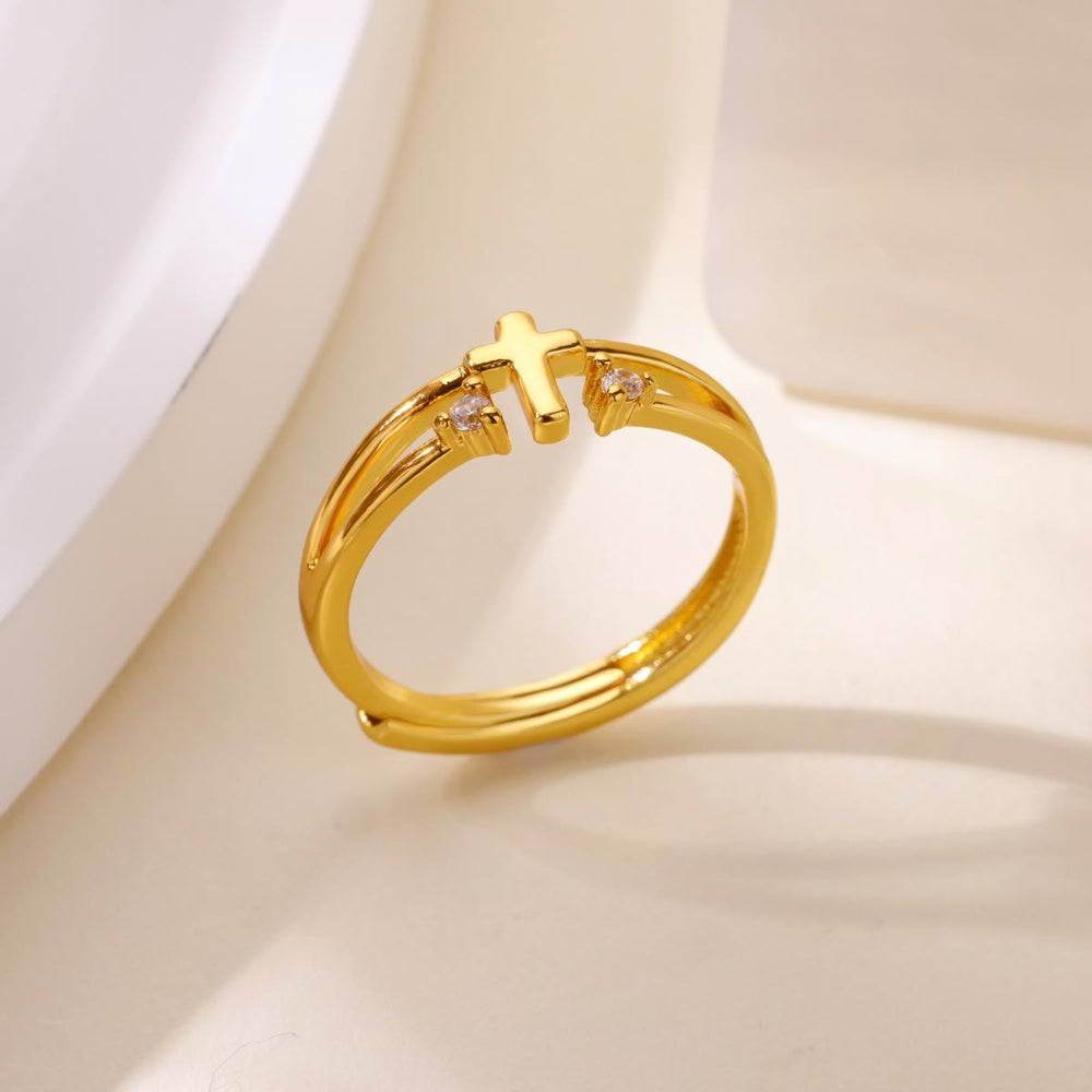 Zircon Accent Cross Double-Band Ring