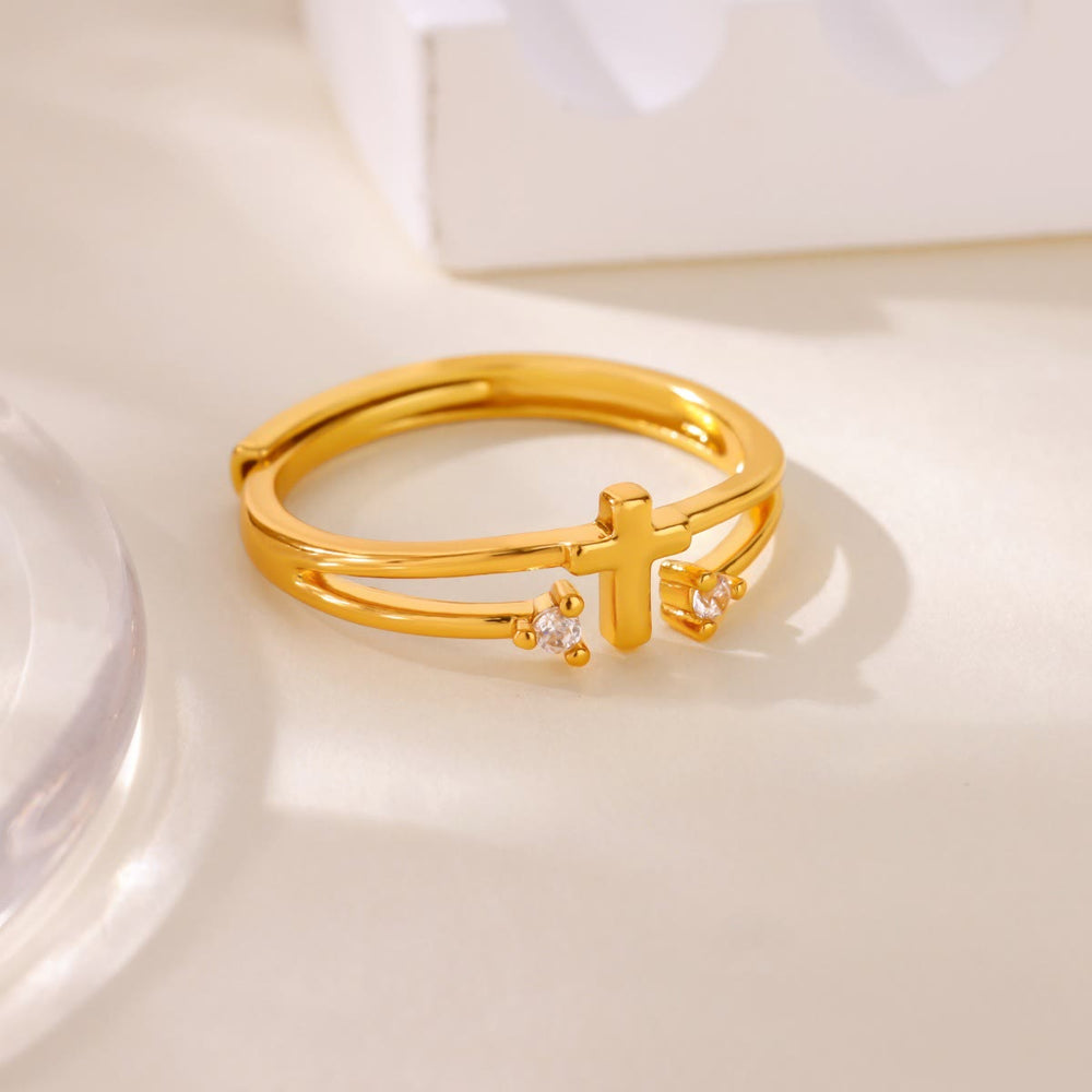 Zircon Accent Cross Double-Band Ring