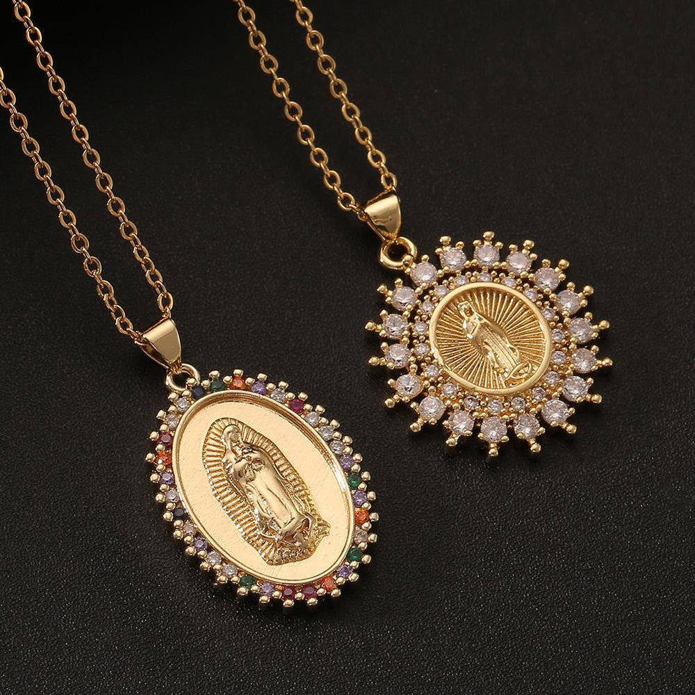 Three-Style Our Lady Zircon Pendant Necklace
