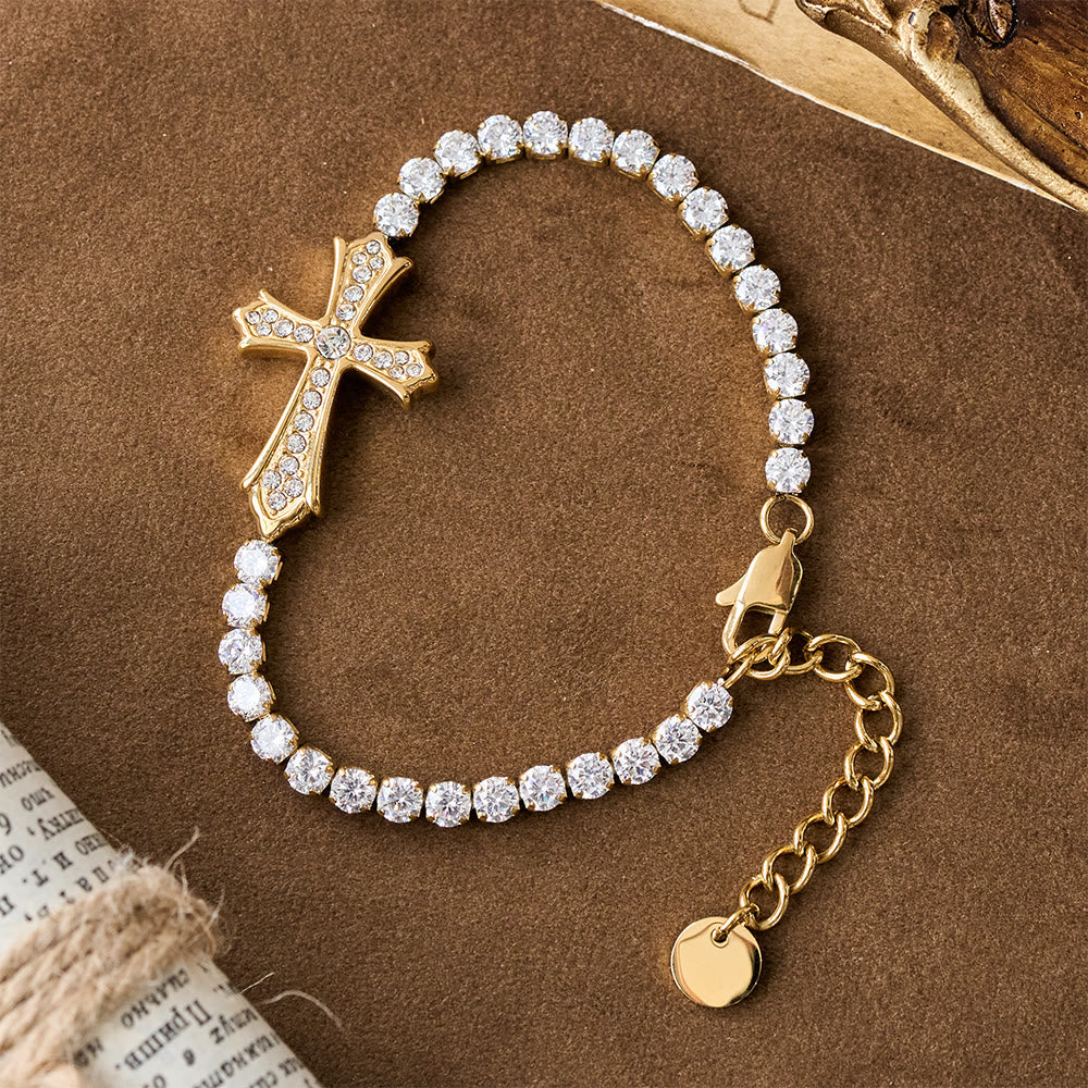 2-Color Elegant Zircon-Encrusted Cross Bracelet