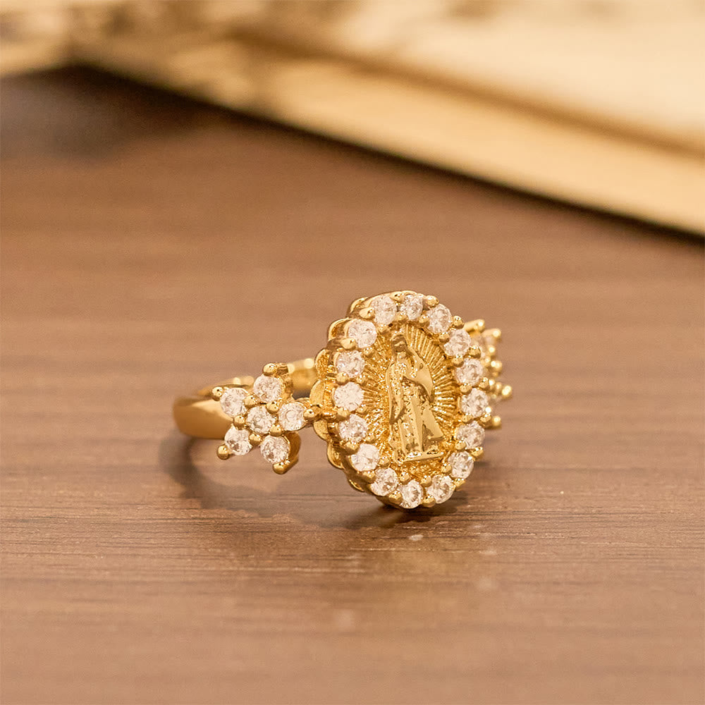 Anel Nossa Senhora Flor de Zircônia Moderno Dourado