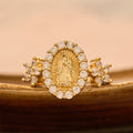 Anel Nossa Senhora Flor de Zircônia Moderno Dourado