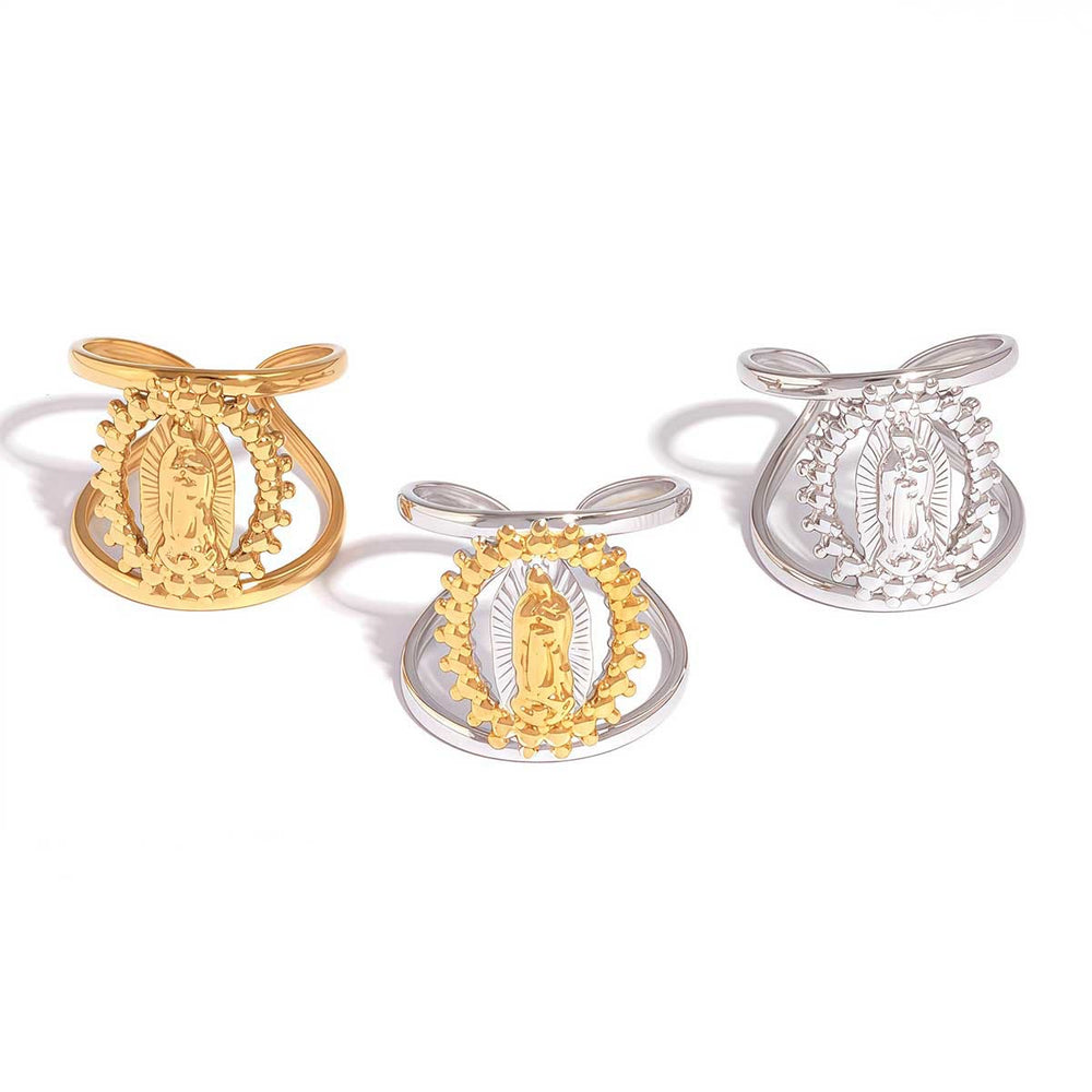 Tri-Color Hollow Frame Our Lady Band Ring