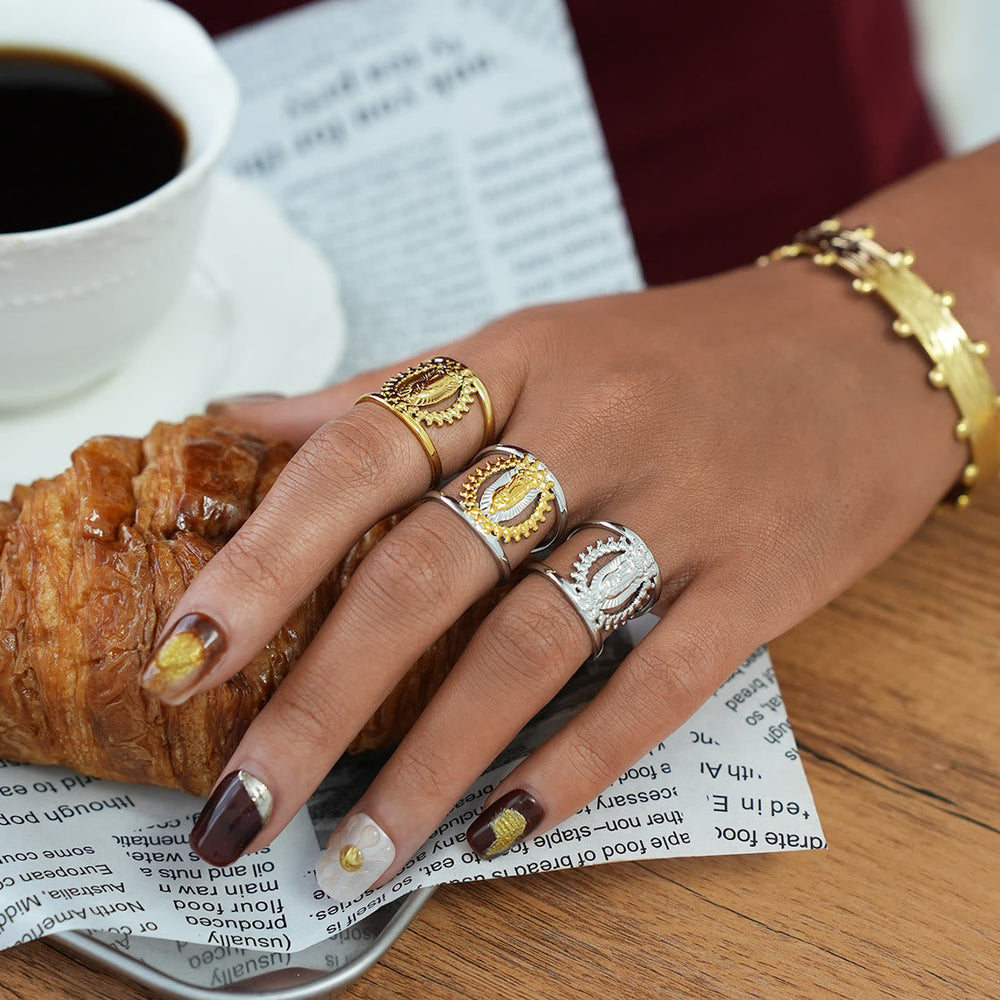 Tri-Color Hollow Frame Our Lady Band Ring