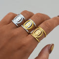 Tri-Color Hollow Frame Our Lady Band Ring