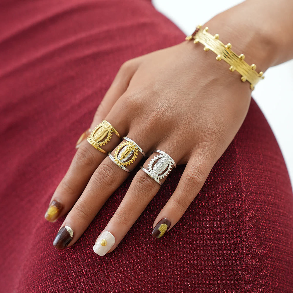 Tri-Color Hollow Frame Our Lady Band Ring