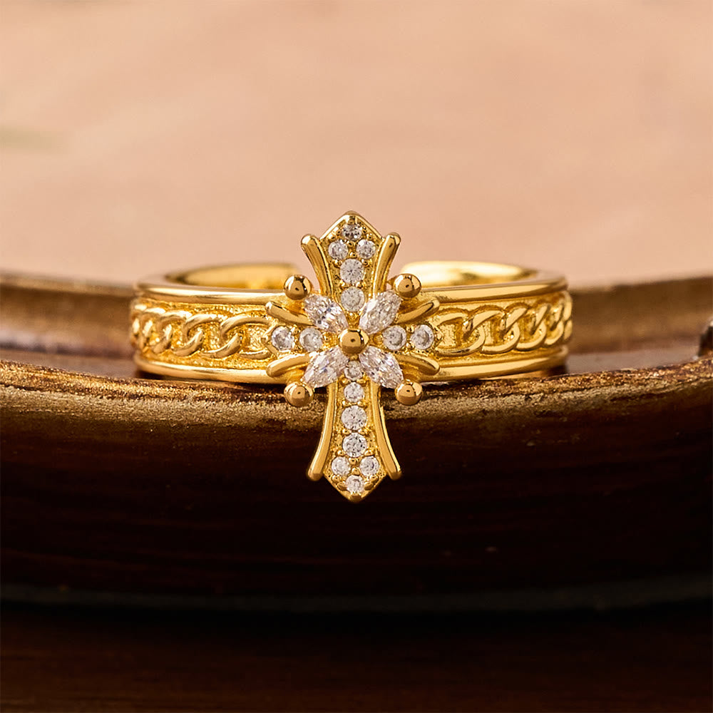 Conjunto de Anel Cruz de Zircônia Moderno