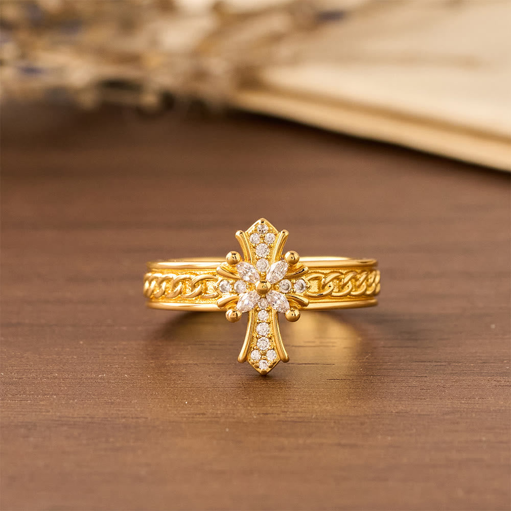 Conjunto de Anel Cruz de Zircônia Moderno