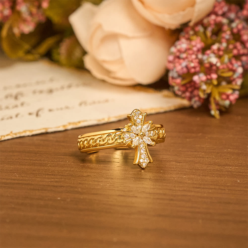 Conjunto de Anel Cruz de Zircônia Moderno