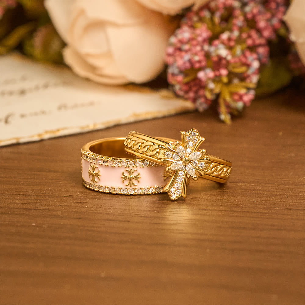 Conjunto de Anel Cruz de Zircônia Moderno