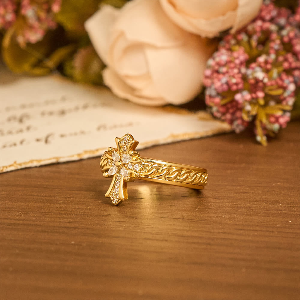 Conjunto de Anel Cruz de Zircônia Moderno