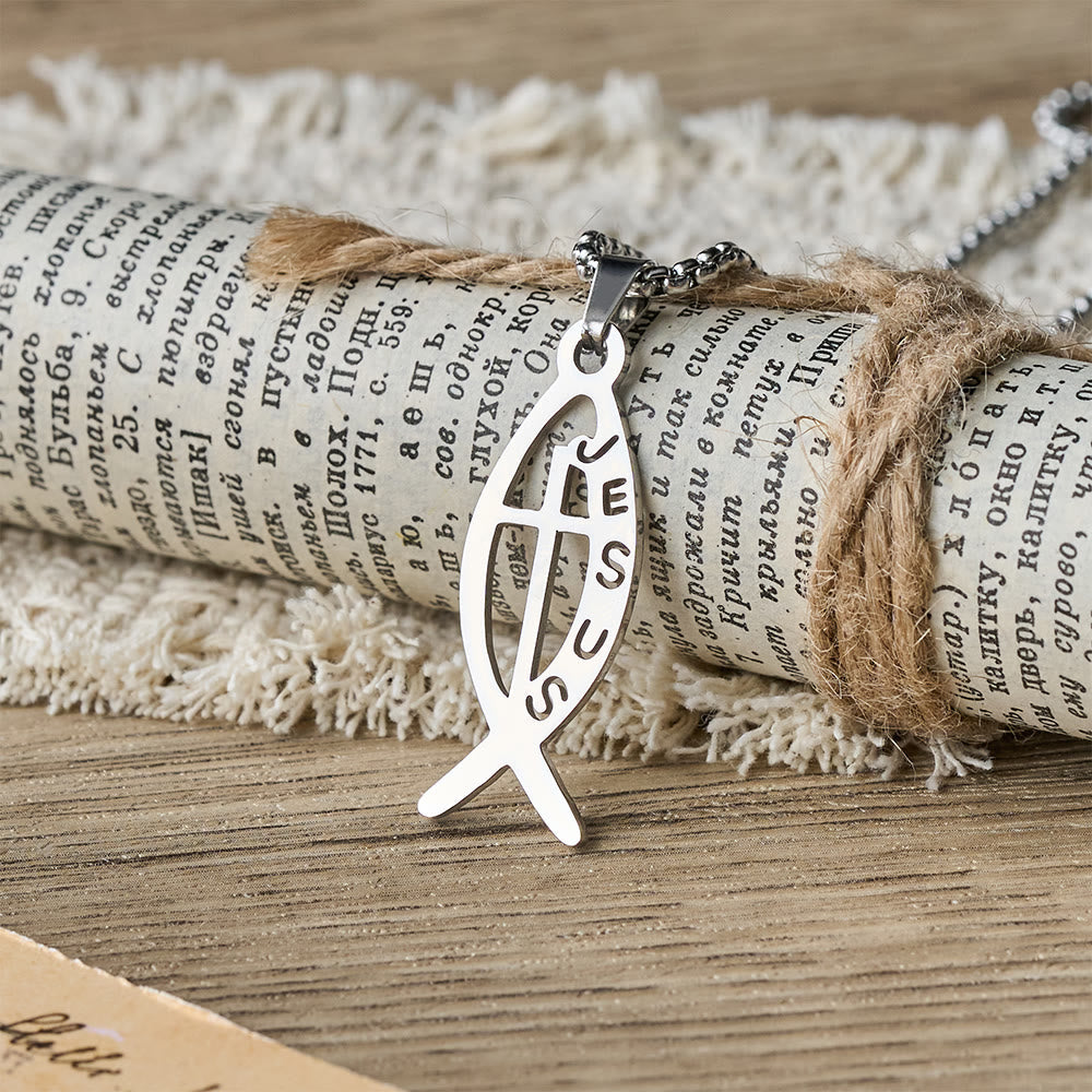 Modern Jesus Fish Ichthus Statement Necklace
