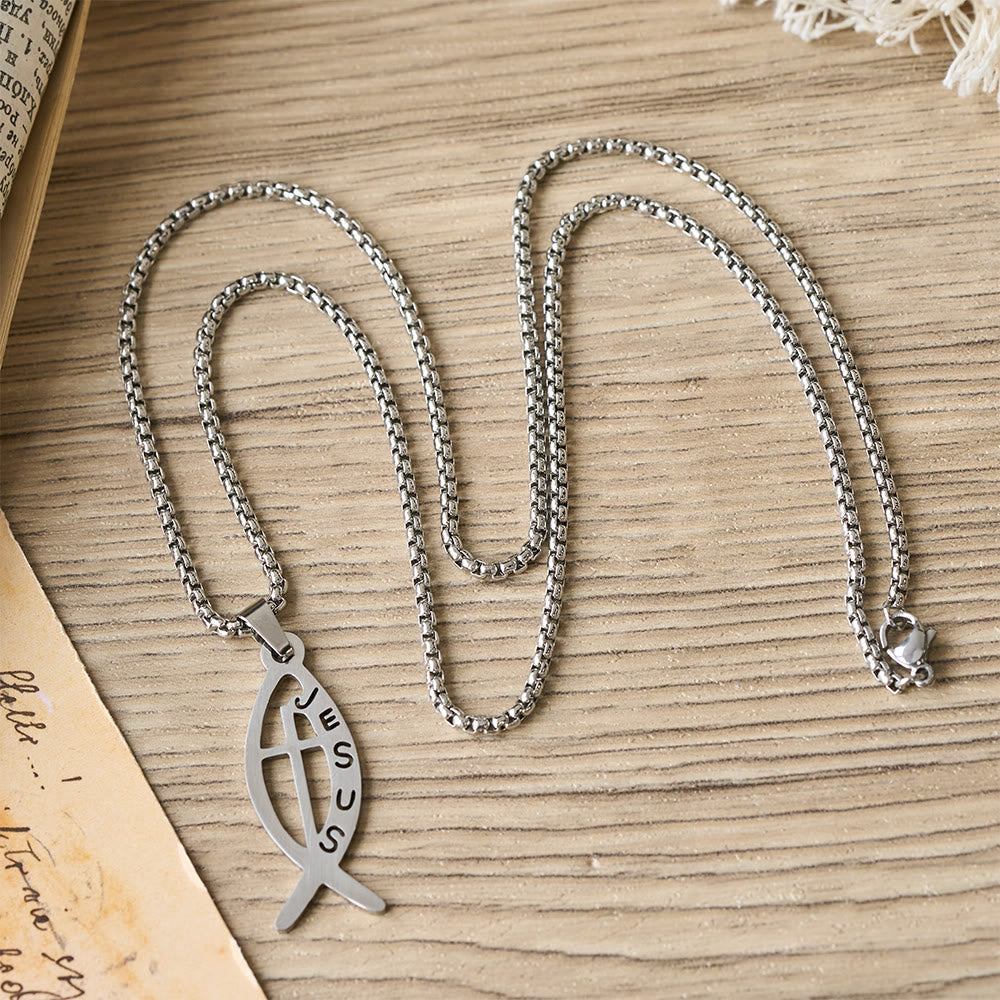 Modern Jesus Fish Ichthus Statement Necklace