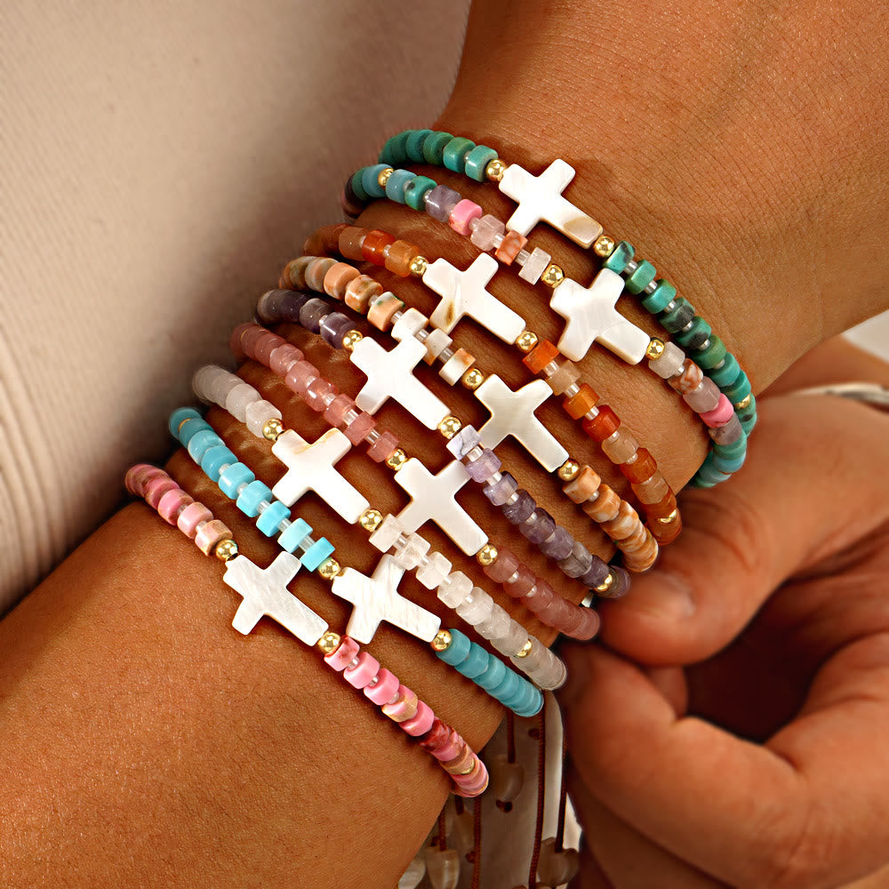 Hollow Cross Natural Stone Bead Friendship Bracelet