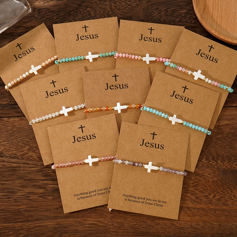 Hollow Cross Natural Stone Bead Friendship Bracelet