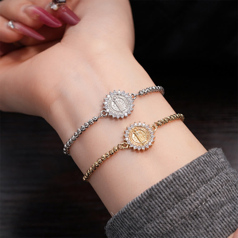 Our Lady Miraculous Medal Halo Cz Beaded Bracelet