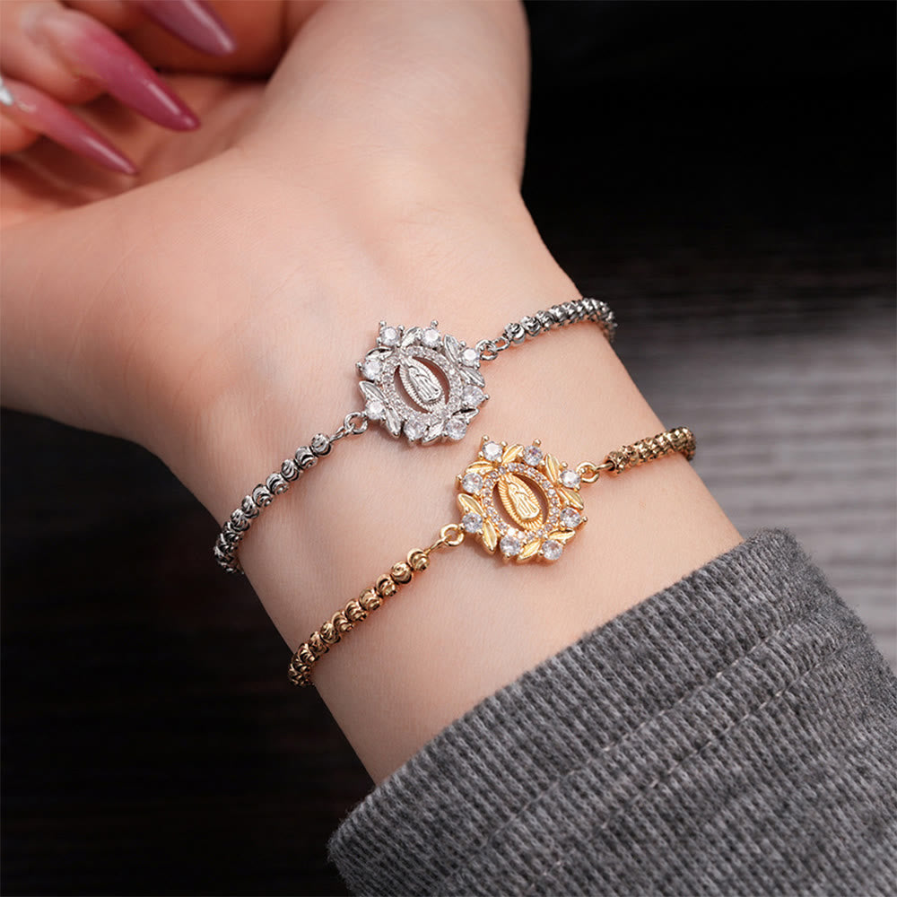 Our Lady Miraculous Medal Halo Cz Beaded Bracelet